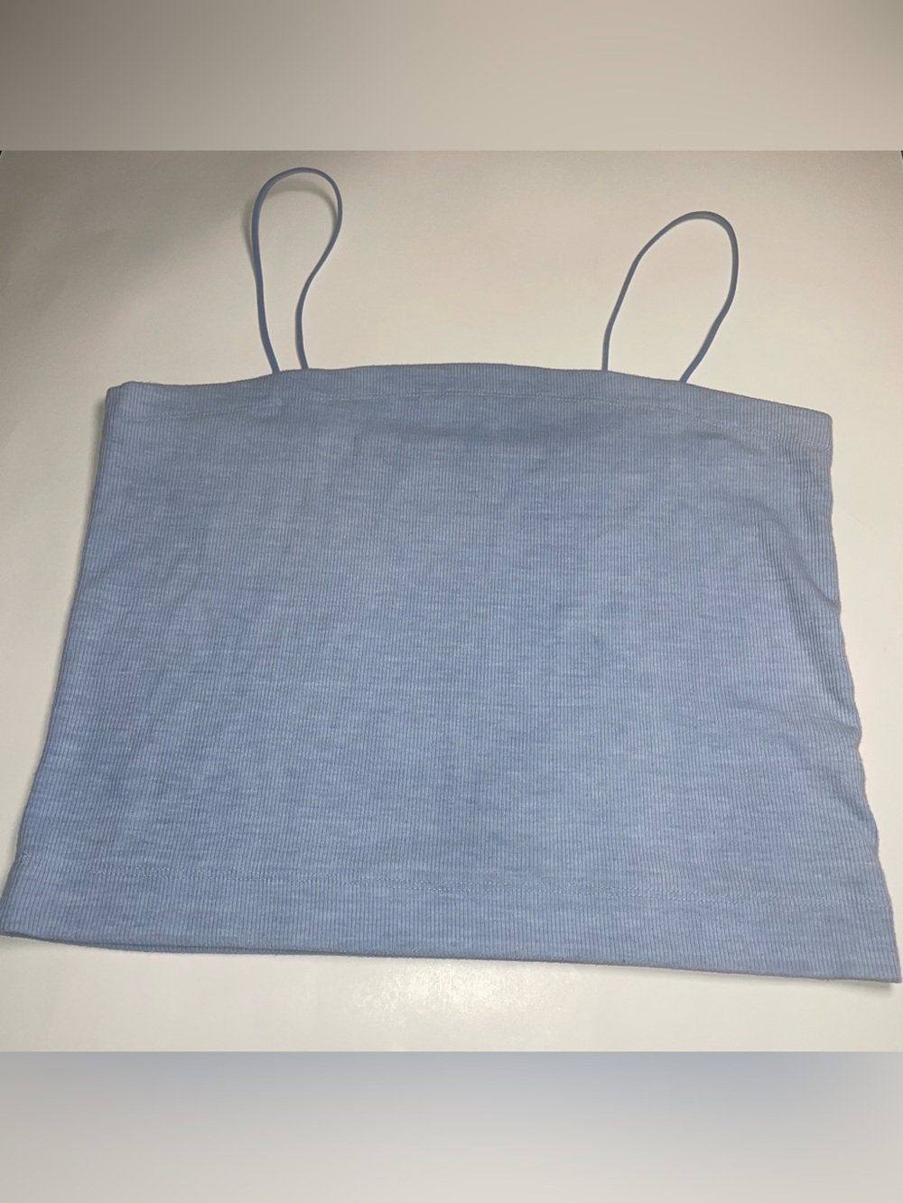 American Eagle L Light Blue Bungee Strap Ribbed Tank Top Classic Square Neck